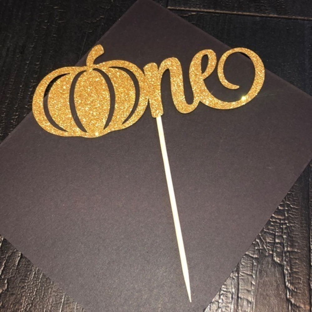First Birthday One‎ Cake Topper Pick Pumpkin Gold